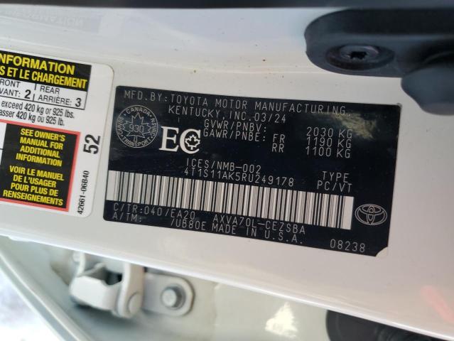 4T1S11AK5RU249178 - 2024 TOYOTA CAMRY SE NIGHT SHADE WHITE photo 13