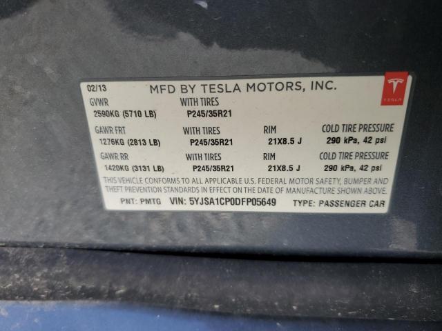 5YJSA1CP0DFP05649 - 2013 TESLA MODEL S ვერცხლისფერი ფოტო 12