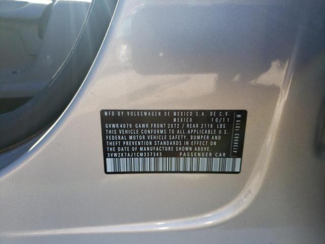 3VW2K7AJ1CM337343 - 2012 VOLKSWAGEN JETTA BASE 银色 照片 12