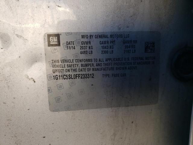 1G11C5SL0FF233312 - 2015 CHEVROLET MALIBU 1LT 银色 照片 12