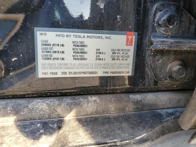 5YJSA1DP9CFS00531 - 2012 TESLA MODEL S BLACK photo 12