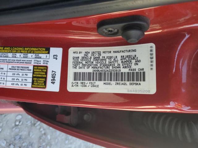 1NXBU4EE2AZ250919 - 2010 TOYOTA COROLLA XR BASE RED photo 12