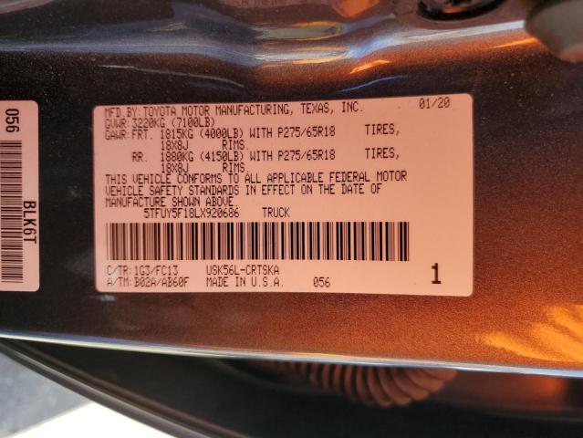 5TFUY5F18LX920686 - 2020 TOYOTA TUNDRA DOUBLE CAB SR/SR5 GRAY photo 13
