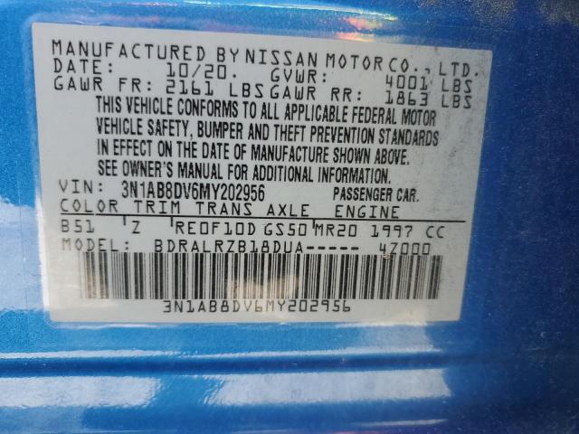 3N1AB8DV6MY202956 - 2021 NISSAN SENTRA SR BLUE photo 12