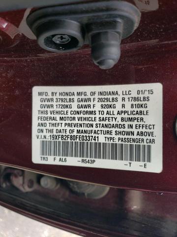 19XFB2F80FE033741 - 2015 HONDA CIVIC EX MAROON photo 13