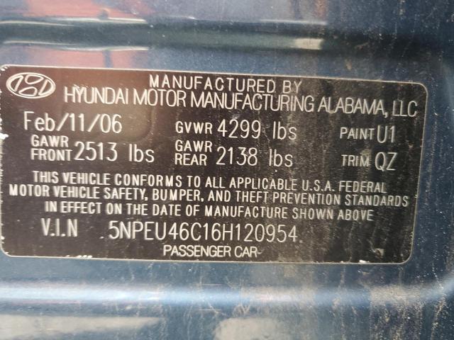 5NPEU46C16H120954 - 2006 HYUNDAI SONATA GLS BLUE photo 12