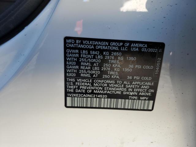1V2KE2CA0NC214520 - 2022 VOLKSWAGEN ATLAS CROS SE WHITE photo 13