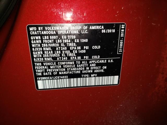 1V2RR2CA1JC574022 - 2018 VOLKSWAGEN ATLAS SEL BURGUNDY photo 13