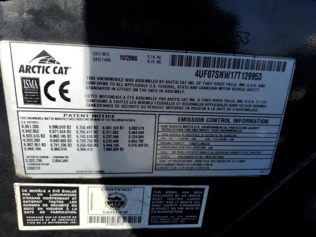4UF07SNW17T129953 - 2007 ARCTIC CAT SNOWMOBILE BURN photo 10