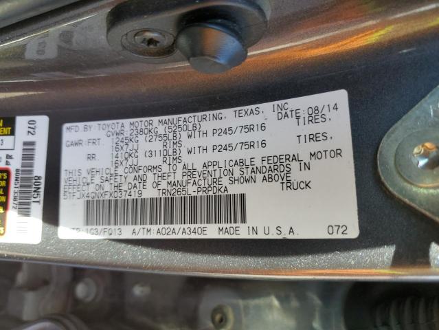 5TFJX4GNXFX037419 - 2015 TOYOTA TACOMA DOUBLE CAB PRERUNNER GRAY photo 12