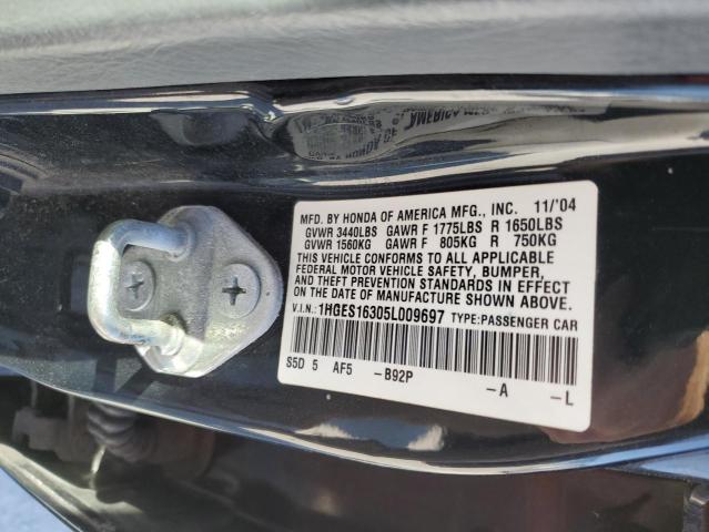 1HGES16305L009697 - 2005 HONDA CIVIC DX VP BLACK photo 13