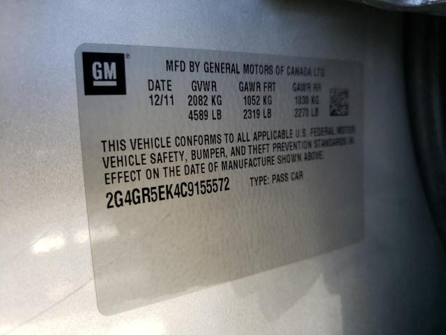 2G4GR5EK4C9155572 - 2012 BUICK REGAL 银色 照片 12