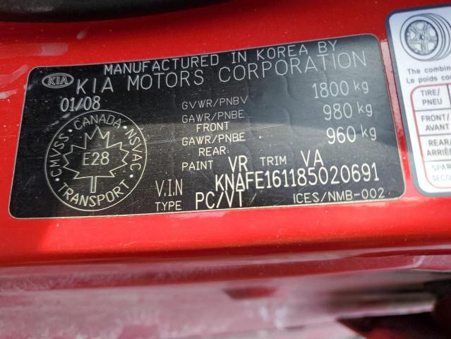 KNAFE161185020691 - 2008 KIA SPECTRA5 5 SX RED photo 13