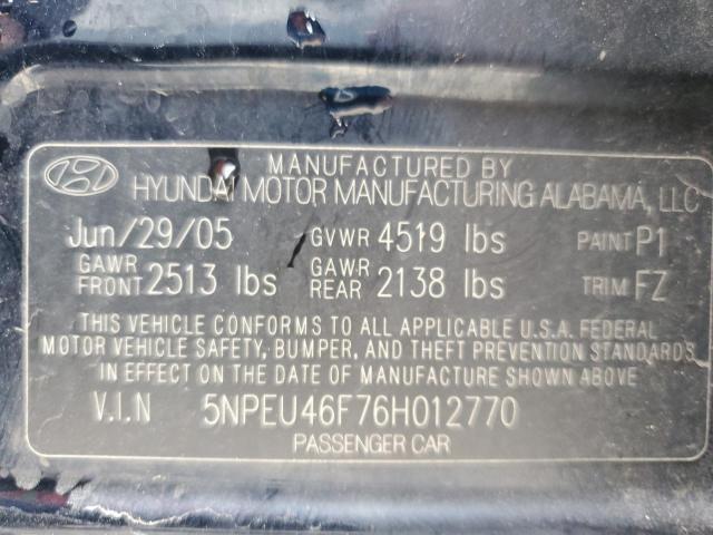 5NPEU46F76H012770 - 2006 HYUNDAI SONATA GLS BLUE photo 12