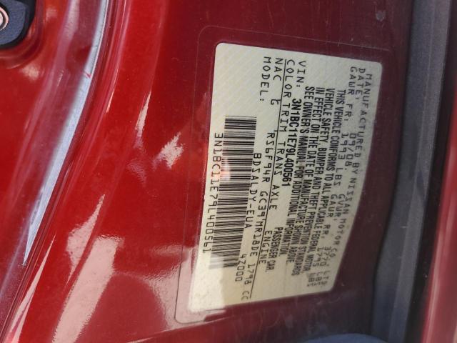 3N1BC11E79L400561 - 2009 NISSAN VERSA S RED photo 12