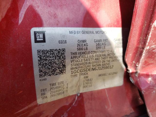 1GCGSDEN6J1259012 - 2018 CHEVROLET COLORADO Z71 RED photo 12