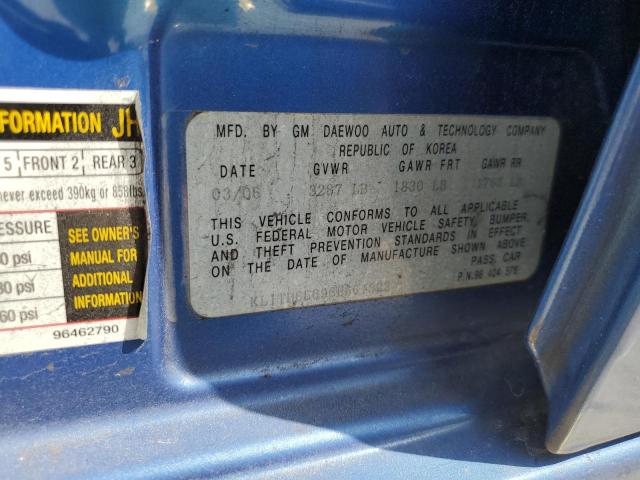 KL1TD66696B661322 - 2006 CHEVROLET AVEO BASE Mavi foto 12