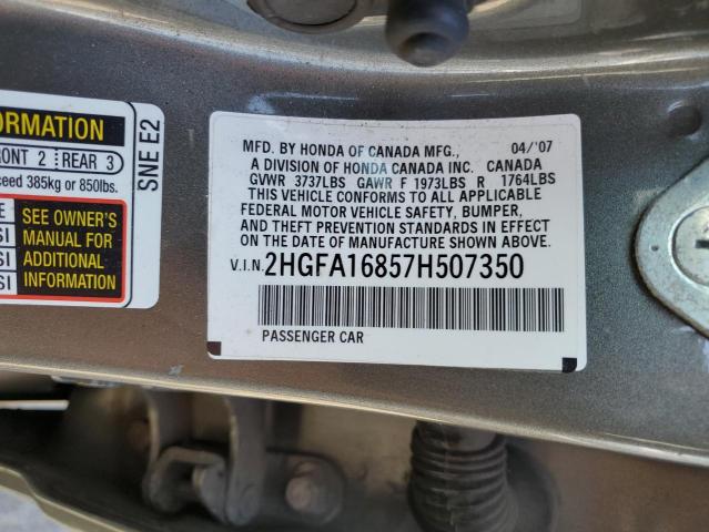 2HGFA16857H507350 - 2007 HONDA CIVIC EX GRAY photo 12