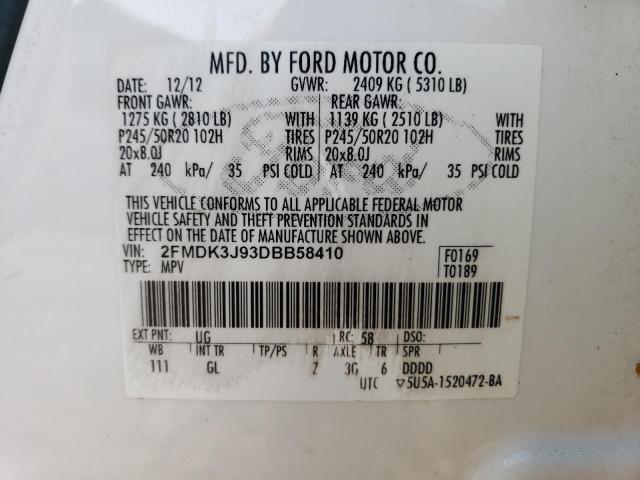 2FMDK3J93DBB58410 - 2013 FORD EDGE SEL WHITE photo 12