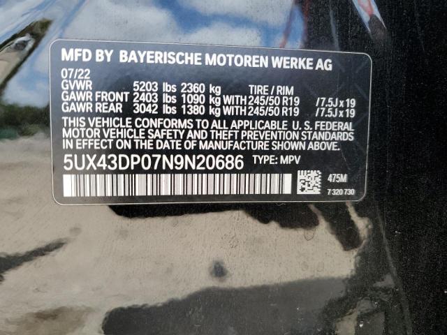 5UX43DP07N9N20686 - 2022 BMW X3 SDRIVE30I BLACK photo 14