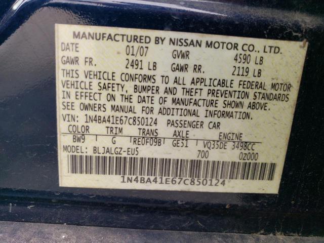 1N4BA41E67C850124 - 2007 NISSAN MAXIMA SE BLUE photo 13