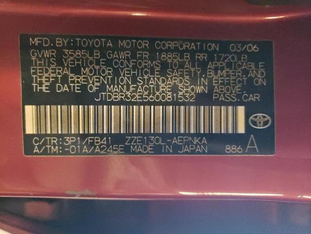 JTDBR32E560081532 - 2006 TOYOTA COROLLA CE RED photo 12