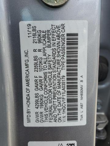 1HGCV1F11LA035179 - 2020 HONDA ACCORD LX SILVER photo 12