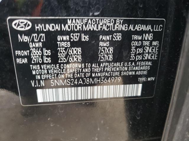 5NMS24AJ8MH364979 - 2021 HYUNDAI SANTA FE SEL BLACK photo 13