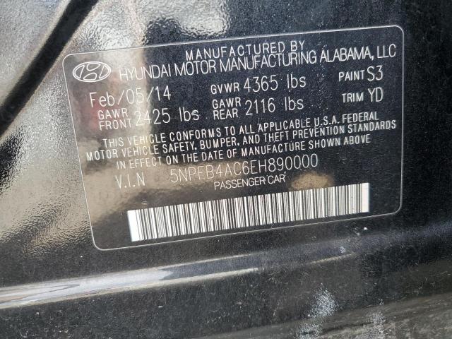 5NPEB4AC6EH890000 - 2014 HYUNDAI SONATA GLS BLACK photo 12