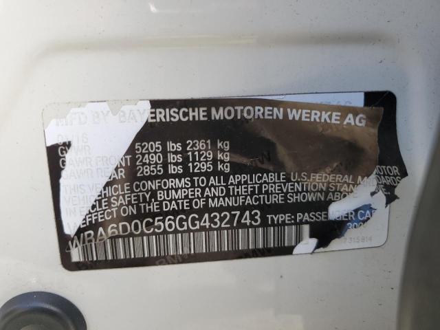 WBA6D0C56GG432743 - 2016 BMW 640 I GRAN COUPE WHITE photo 12