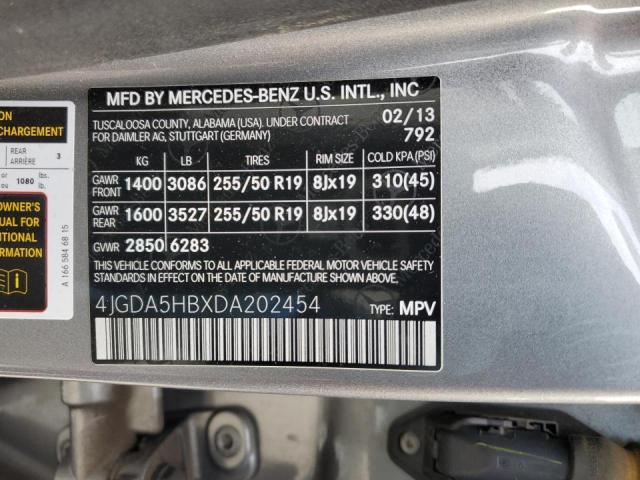 4JGDA5HBXDA202454 - 2013 MERCEDES-BENZ ML 350 4MATIC GRAY photo 13