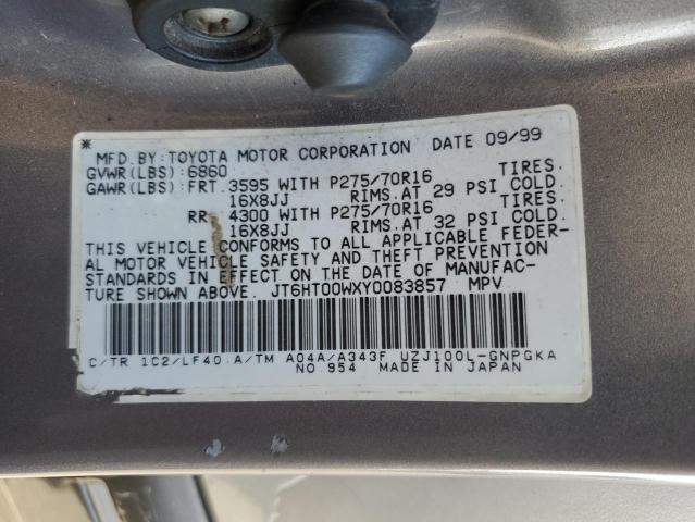 JT6HT00WXY0083857 - 2000 LEXUS LX 470 TAN photo 13