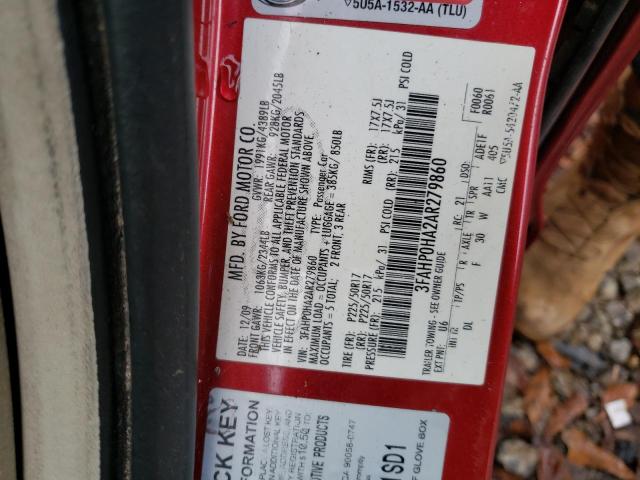 3FAHP0HA2AR279860 - 2010 FORD FUSION SE RED photo 12