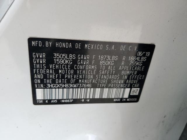 3HGGK5H83KM737646 - 2019 HONDA FIT EX WHITE photo 12