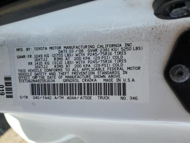 5TETU62N48Z561634 - 2008 TOYOTA TACOMA PRERUNNER ACCESS CAB WHITE photo 12