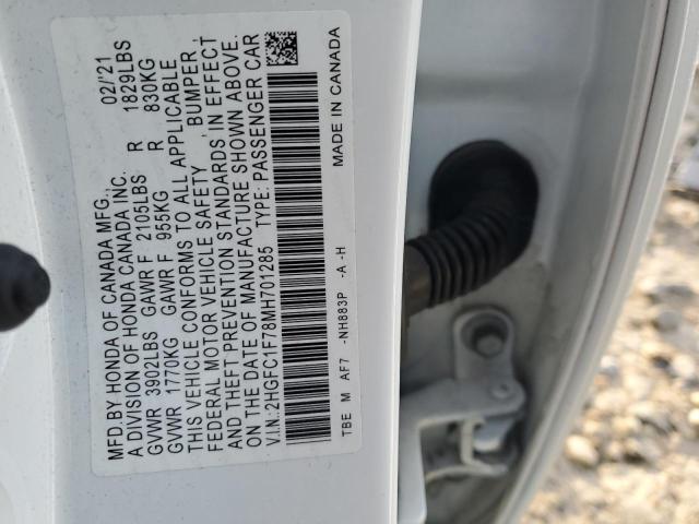 2HGFC1F78MH701285 - 2021 HONDA CIVIC EXL 白色 照片 13