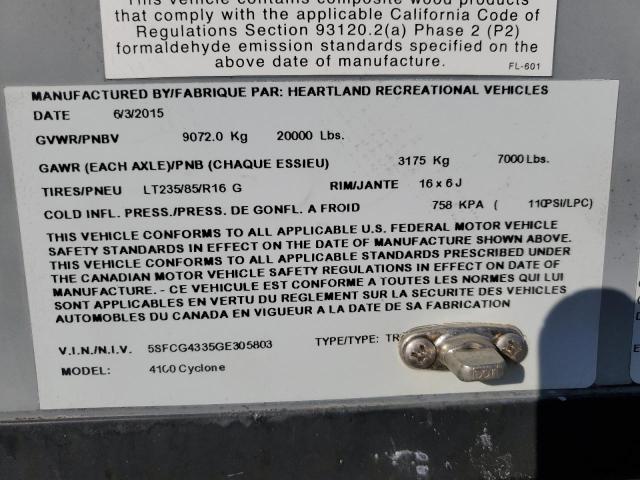 5SFCG4335GE305803 - 2016 HEARTLAND CYCLONE შავი ფოტო 10