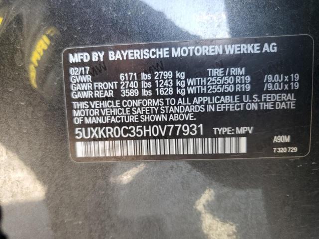 5UXKR0C35H0V77931 - 2017 BMW X5 XDRIVE35I GRAY photo 13