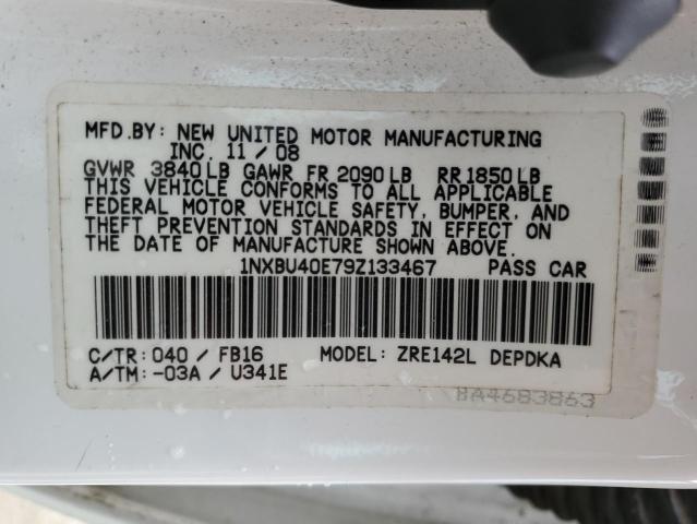 1NXBU40E79Z133467 - 2009 TOYOTA COROLLA BASE WHITE photo 12