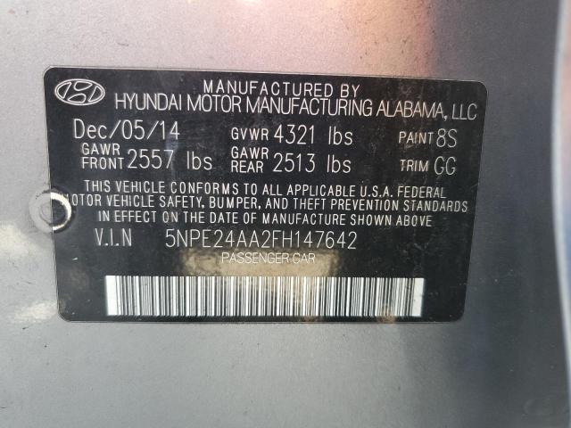 5NPE24AA2FH147642 - 2015 HYUNDAI SONATA ECO SILVER photo 12