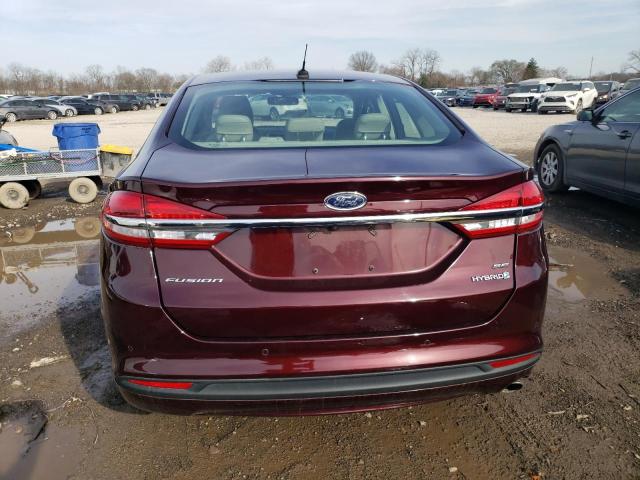 3FA6P0LU5JR252144 - 2018 FORD FUSION SE HYBRID MAROON photo 6