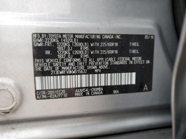 2T3EWRFV8KW015632 - 2019 TOYOTA RAV4 XSE SILVER photo 13