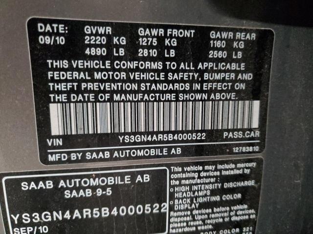 YS3GN4AR5B4000522 - 2011 SAAB 9-5 TURBO GRAY photo 12