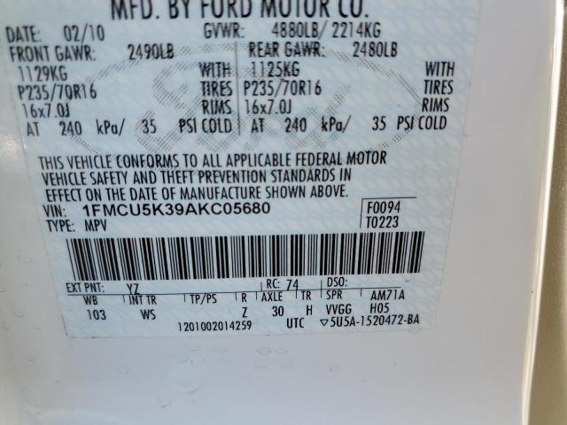 1FMCU5K39AKC05680 - 2010 FORD ESCAPE HYBRID WHITE photo 14