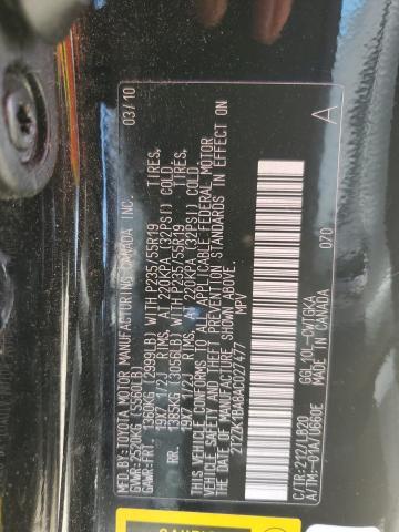 2T2ZK1BA8AC027477 - 2010 LEXUS RX 350 BLACK photo 12