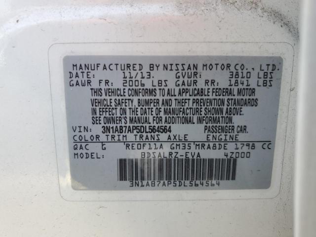 3N1AB7AP5DL564564 - 2013 NISSAN SENTRA S WHITE photo 13