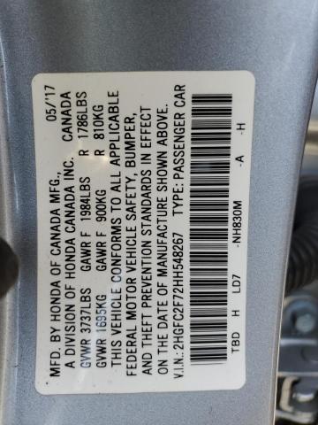 2HGFC2F72HH548267 - 2017 HONDA CIVIC EX SILVER photo 13