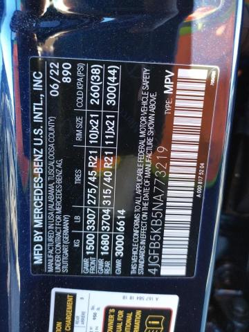 4JGFB5KB5NA773219 - 2022 MERCEDES-BENZ GLE 450 4MATIC BLUE photo 12