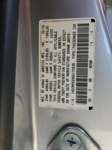 1HGCM56496A170936 - 2006 HONDA ACCORD LX SILVER photo 12