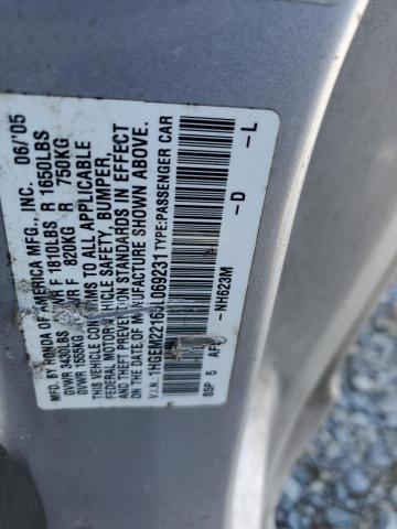 1HGEM22165L069231 - 2005 HONDA CIVIC DX VP SILVER photo 12